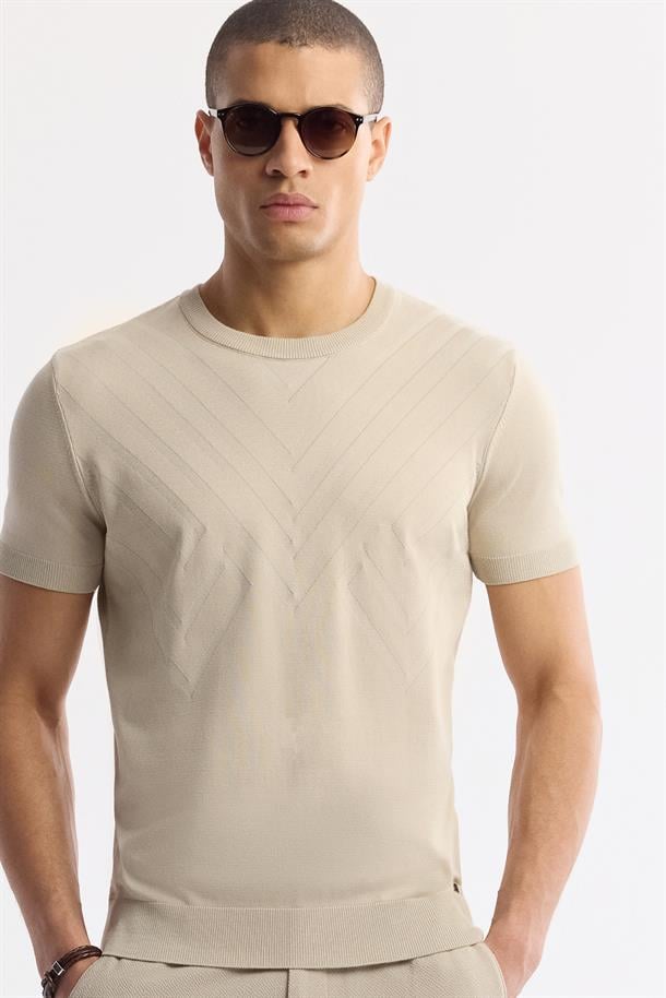 Bej Yanı Lastikli Gofreli Nora Slim Fit Chino Pantolon
