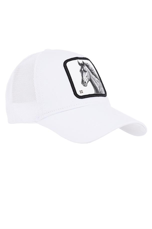 Beyaz Aplike Armalı Spor Şapka