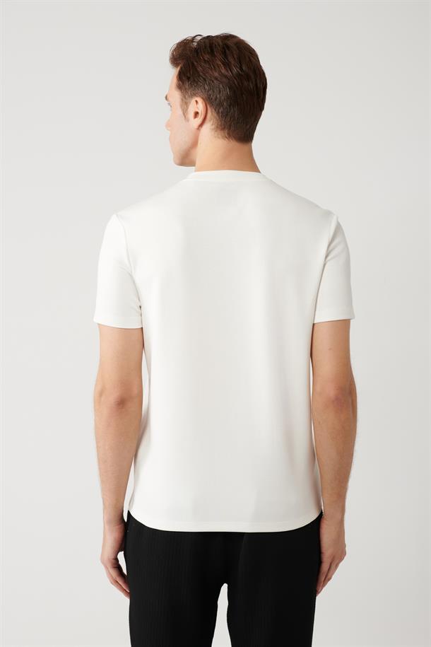 Beyaz Baskılı Bisiklet Yaka İnterlok T-shirt