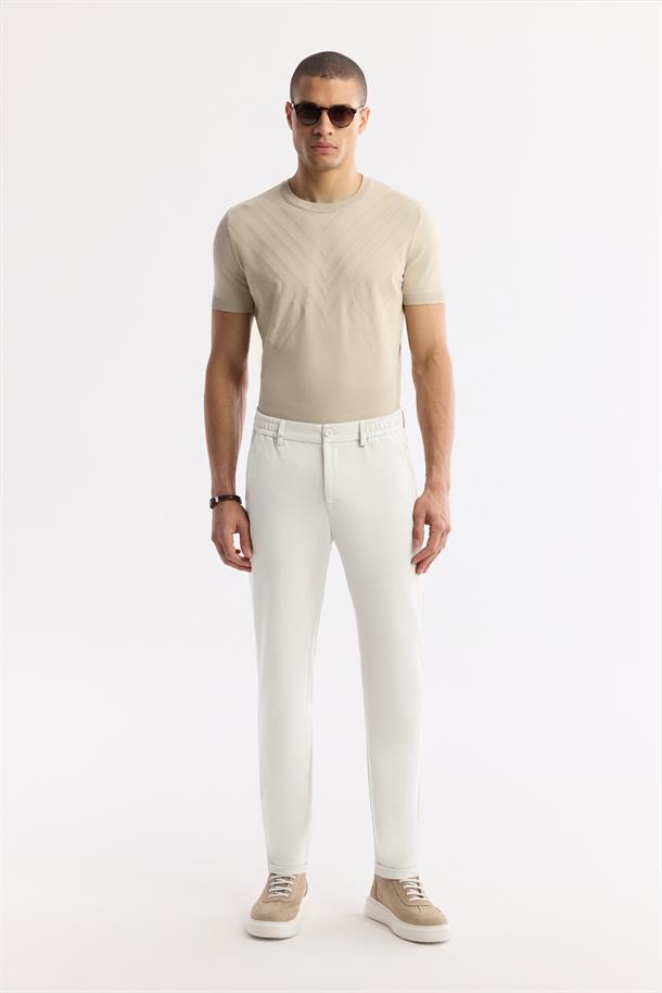 Beyaz Beli Lastikli Bi Stretch Chino Pantolon