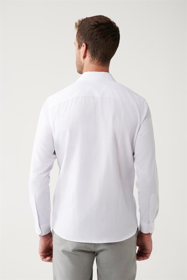 Beyaz Gömlek Klasik Yaka Kolay Ütülenebilir Pamuk Karışımlı Düz Slim Fit 