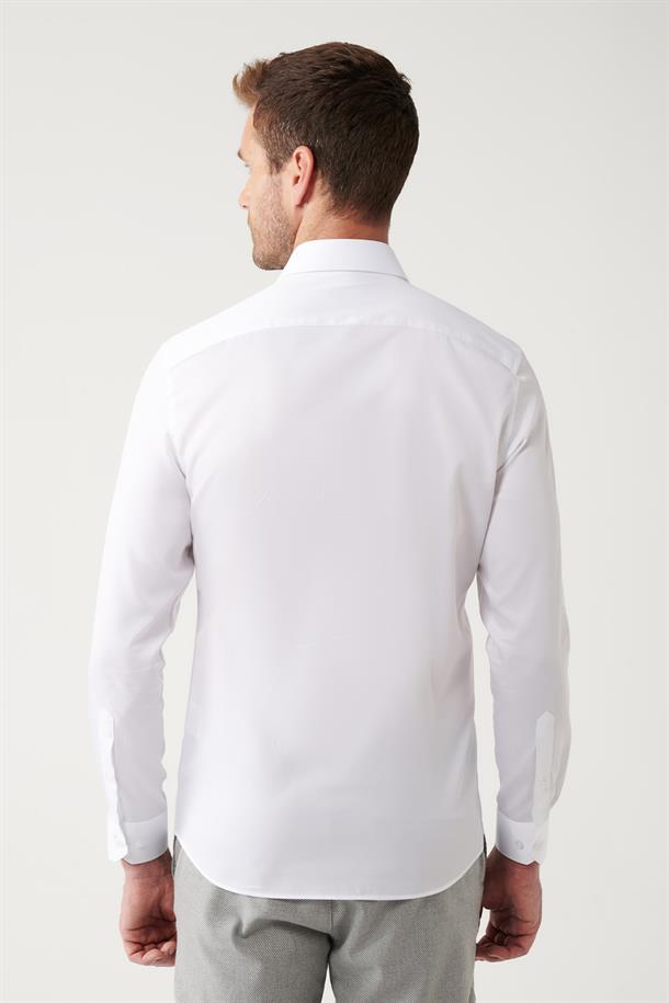 Beyaz Klasik Yaka Basic Pamuk Saten Gömlek