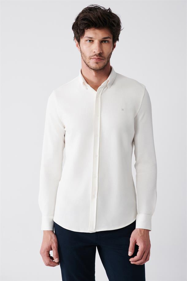 Beyaz Kolay Ütülenebilir Pamuk Karışımlı Regular Fit Gömlek