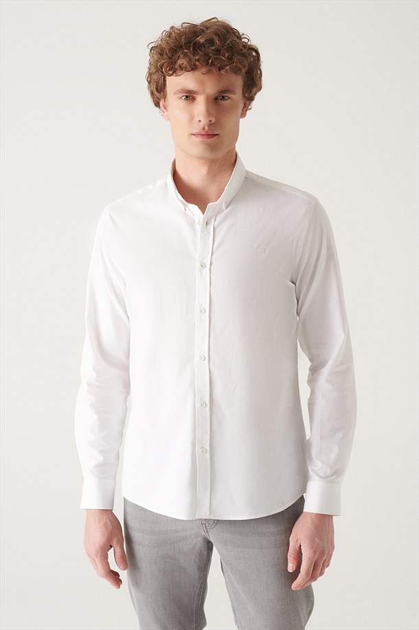 Beyaz Oxford %100 Pamuklu Regular Fit Gömlek