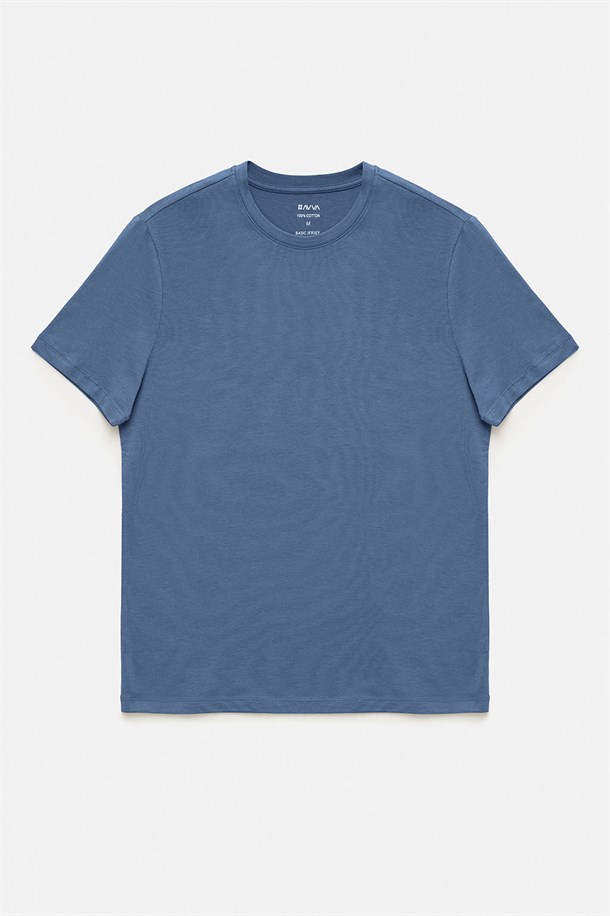 Beyaz-Siyah-Gri-Açık Mavi-Koyu Mavi 5'li Bisiklet Yaka Düz T-Shirt