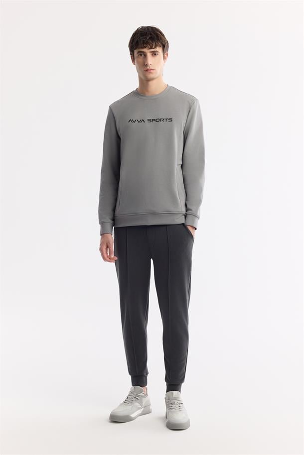 Bisiklet Yaka Enjeksiyon Baskılı Gizli Fermuarlı İnterlok Sweatshirt