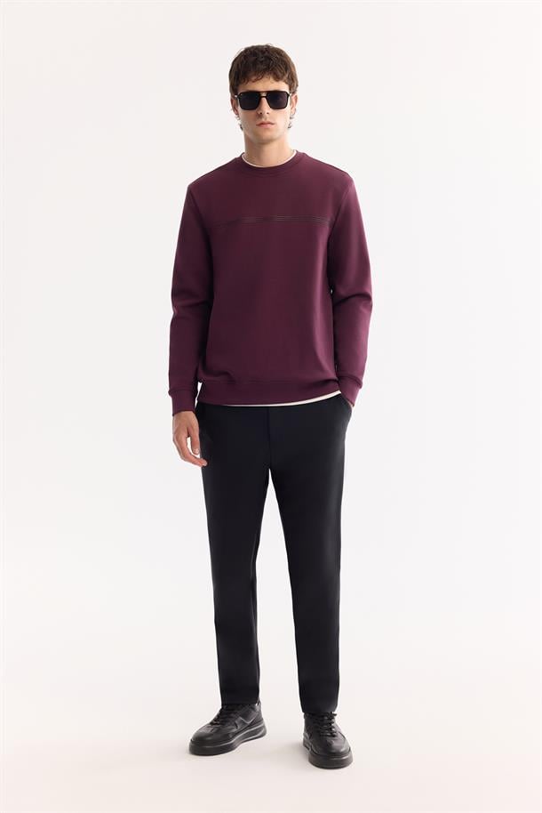 Bordo Bisiklet Yaka Enjeksiyon Baskılı İnterlok Sweatshirt