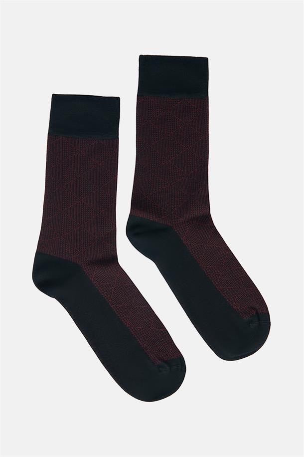 Bordo Desenli Soket Çorap