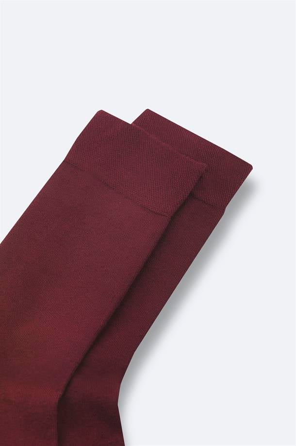 Bordo Düz Bambu Soket Çorap
