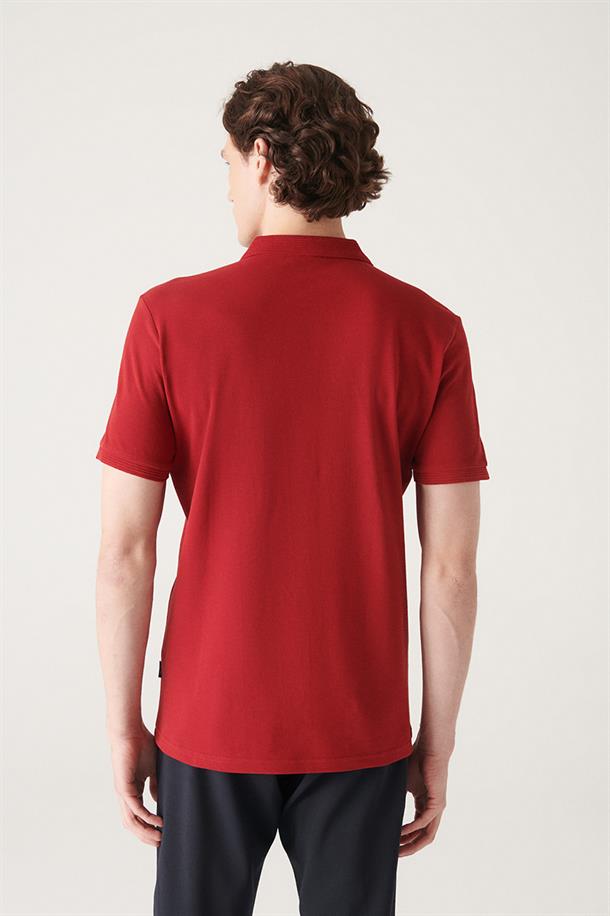 Bordo Polo Yaka Düz T-Shirt