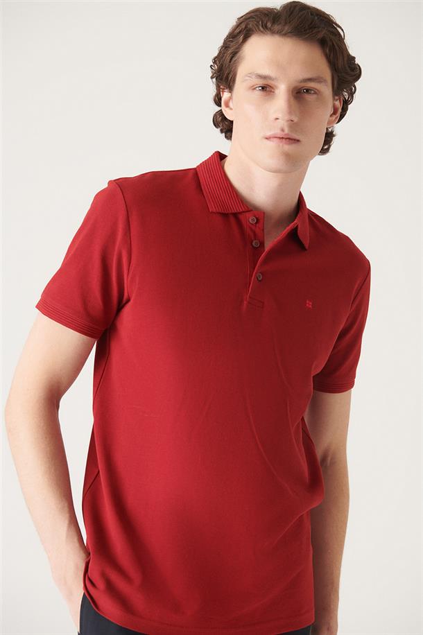 Bordo Polo Yaka Düz T-Shirt