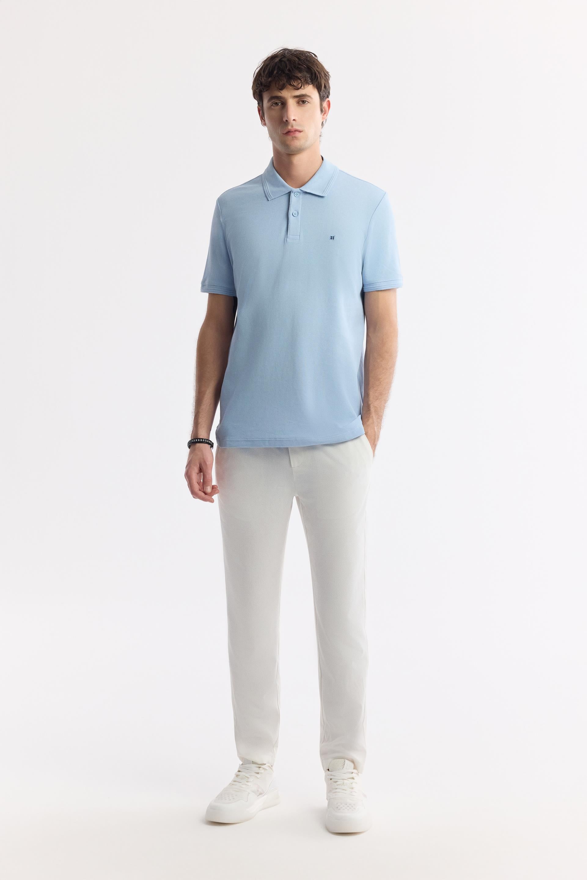 Açık Mavi Kıvrılmaz Polo Yaka %100 Pamuk Basic T-Shirt | AVVA