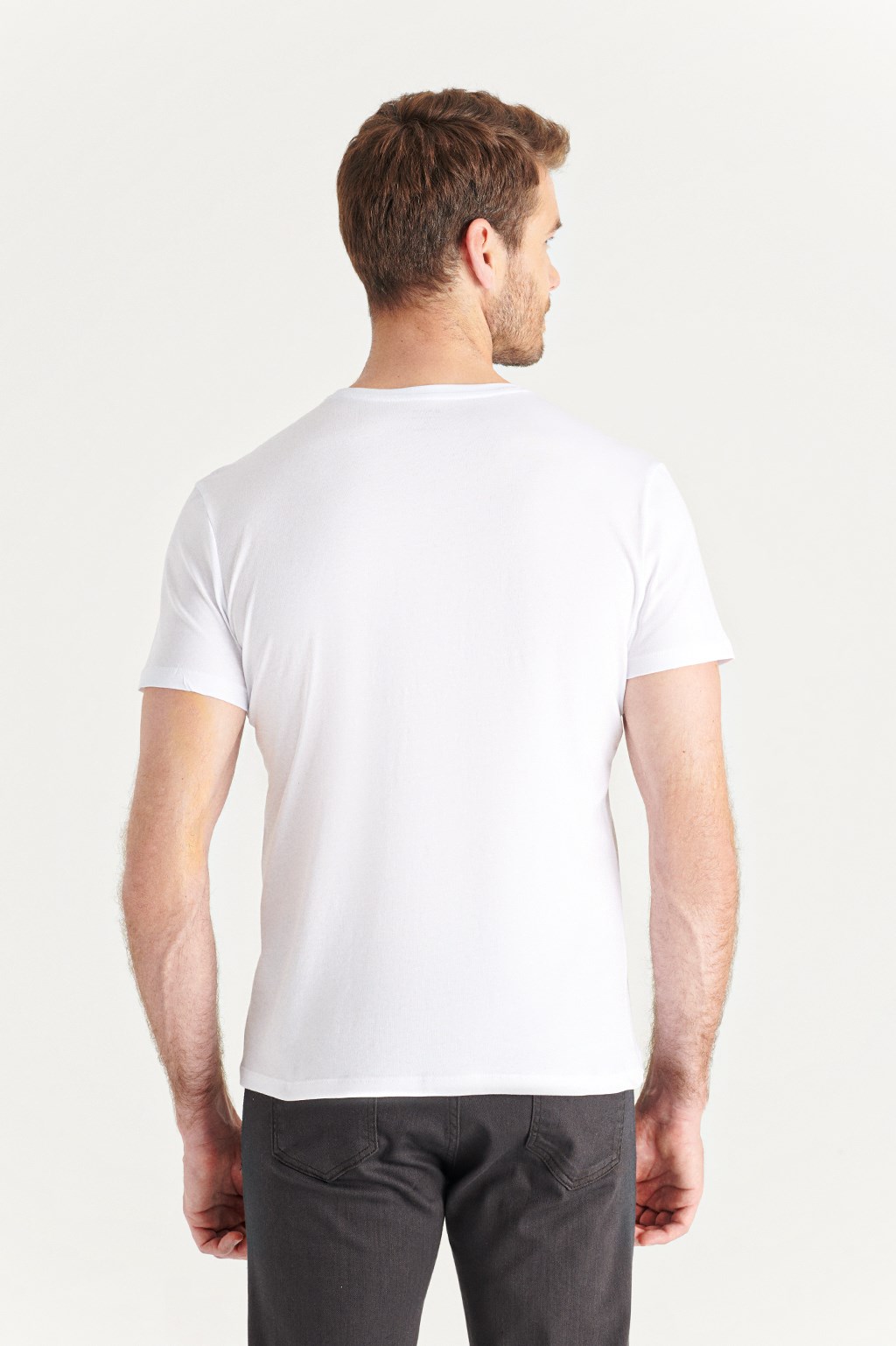 Beyaz Bisiklet Yaka Baskılı Slim Fit T-Shirt