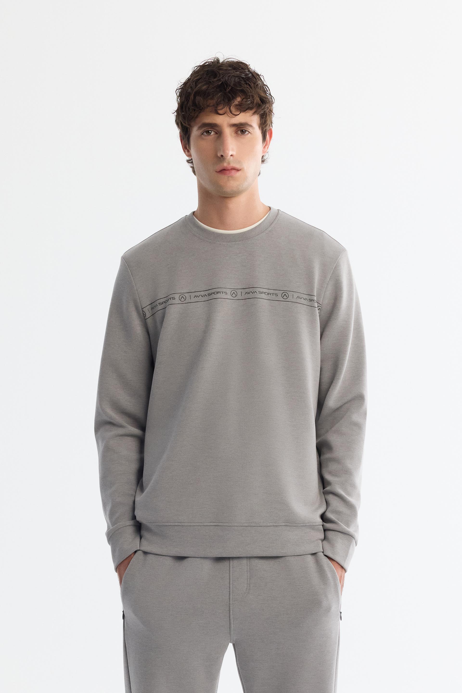 Xページ Gri Bisiklet Yaka Baskılı Soft Touch Sweatshirt | AVVA
