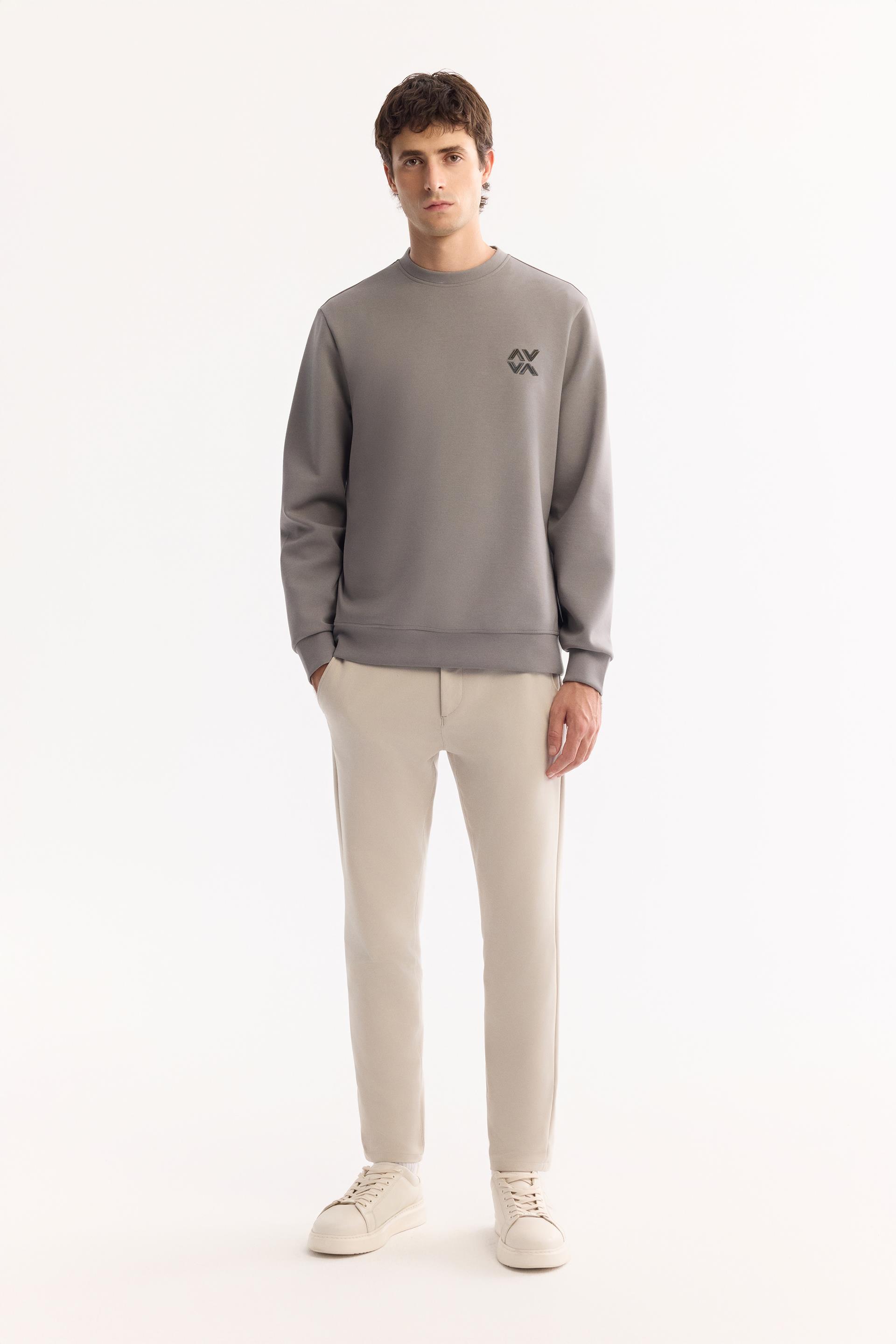 ⓥ1 (¥43,253/g) Gri Bisiklet Yaka Piramit Baskılı İnterlok Sweatshirt