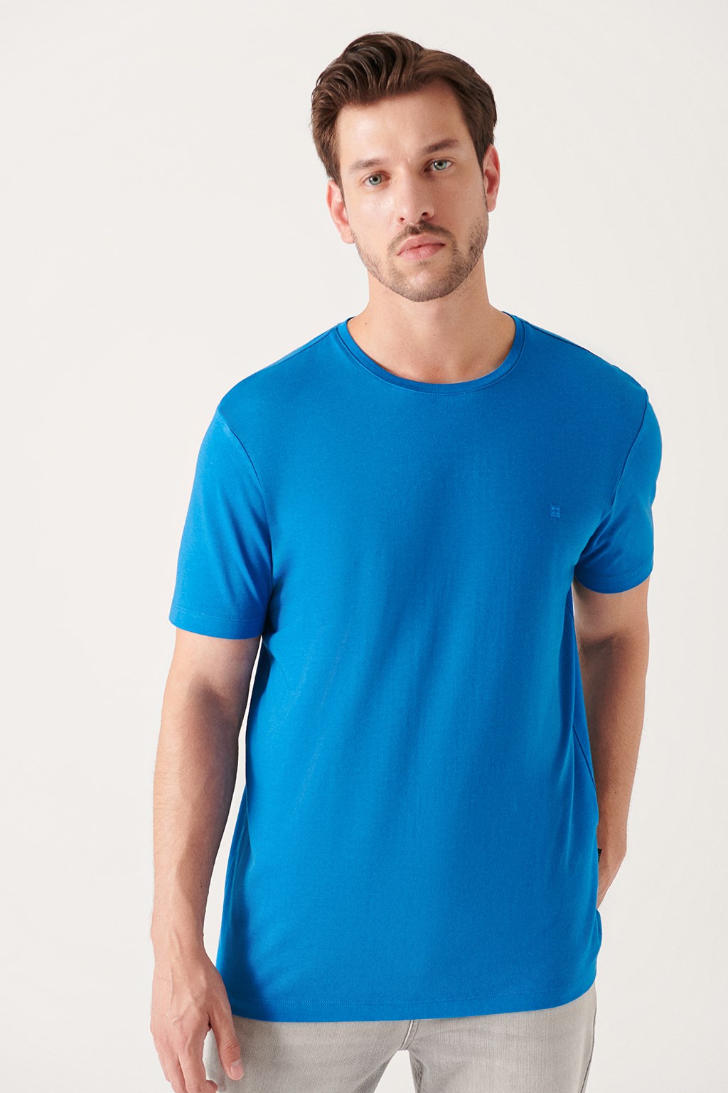 Koyu Mavi T-Shirt Ultrasoft Bisiklet Yaka Pamuklu Basic Slim Fit