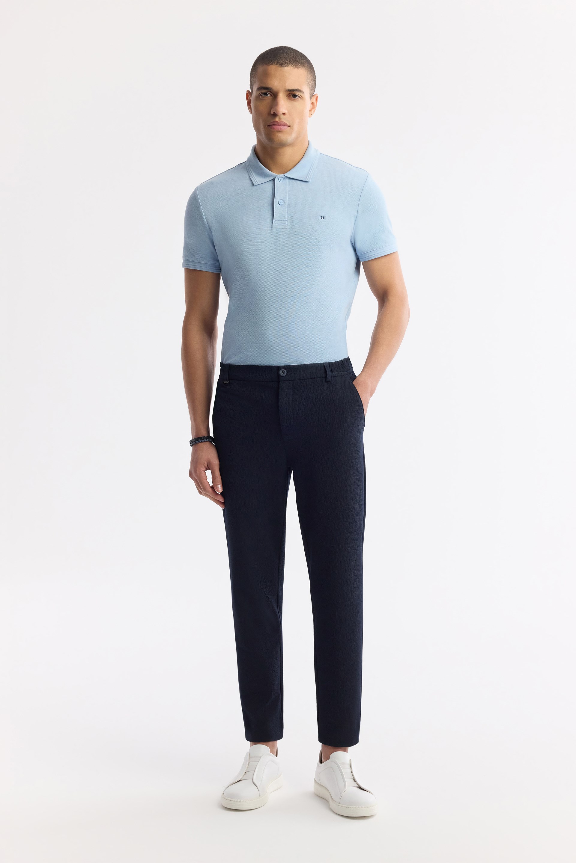 Lacivert Beli Lastikli Bi-Stretch Chino Pantolon
