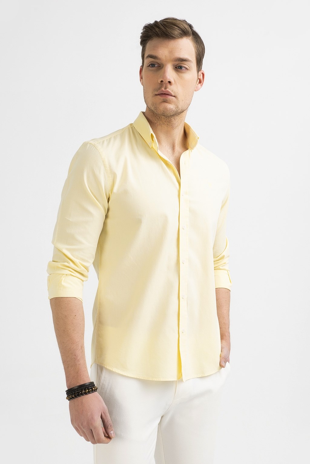 Sarı Oxford Klasik Yaka Slim Fit Gömlek A01S2272-01 - AVVA
