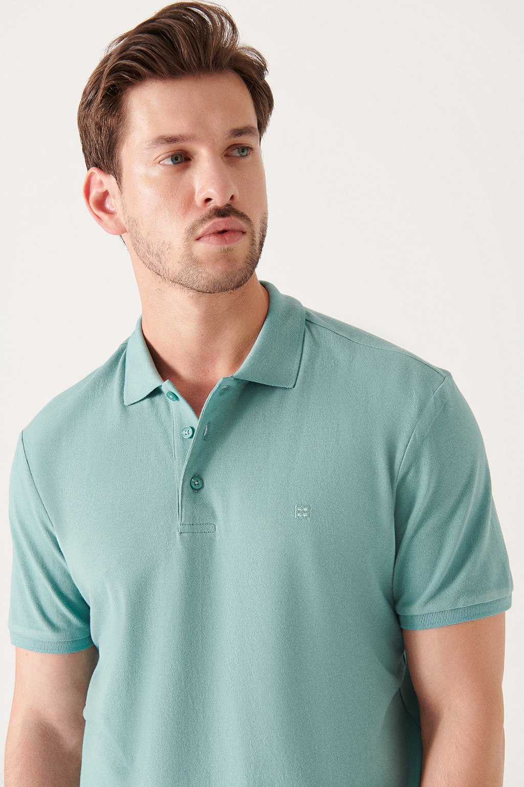 Su Yeşili Polo Yaka T-Shirt %100 Pamuk Serin Tutan Regular Fit