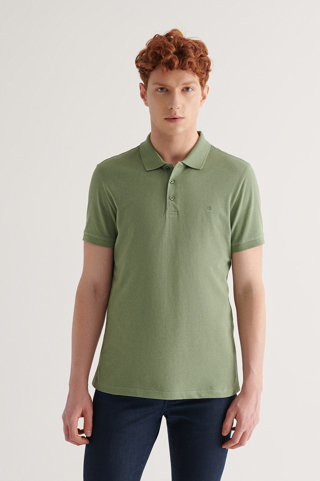 Nil Yeşili Polo Yaka Düz T-Shirt E001004-132 - AVVA
