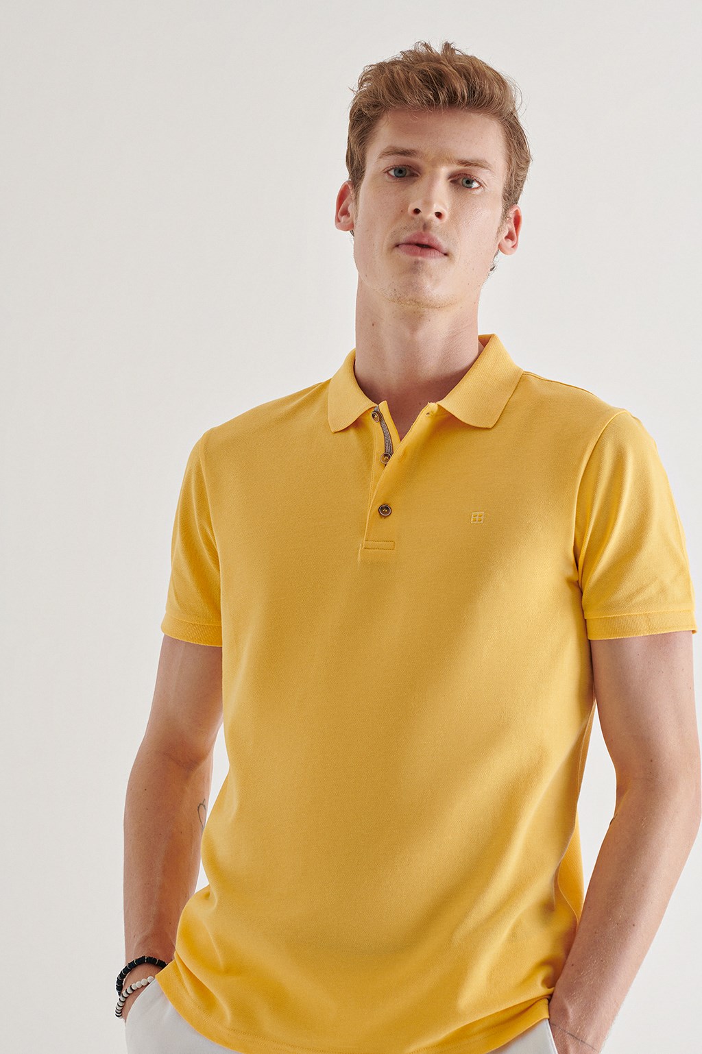 Sarı Polo Yaka Düz T-Shirt A11B1174-01 - AVVA