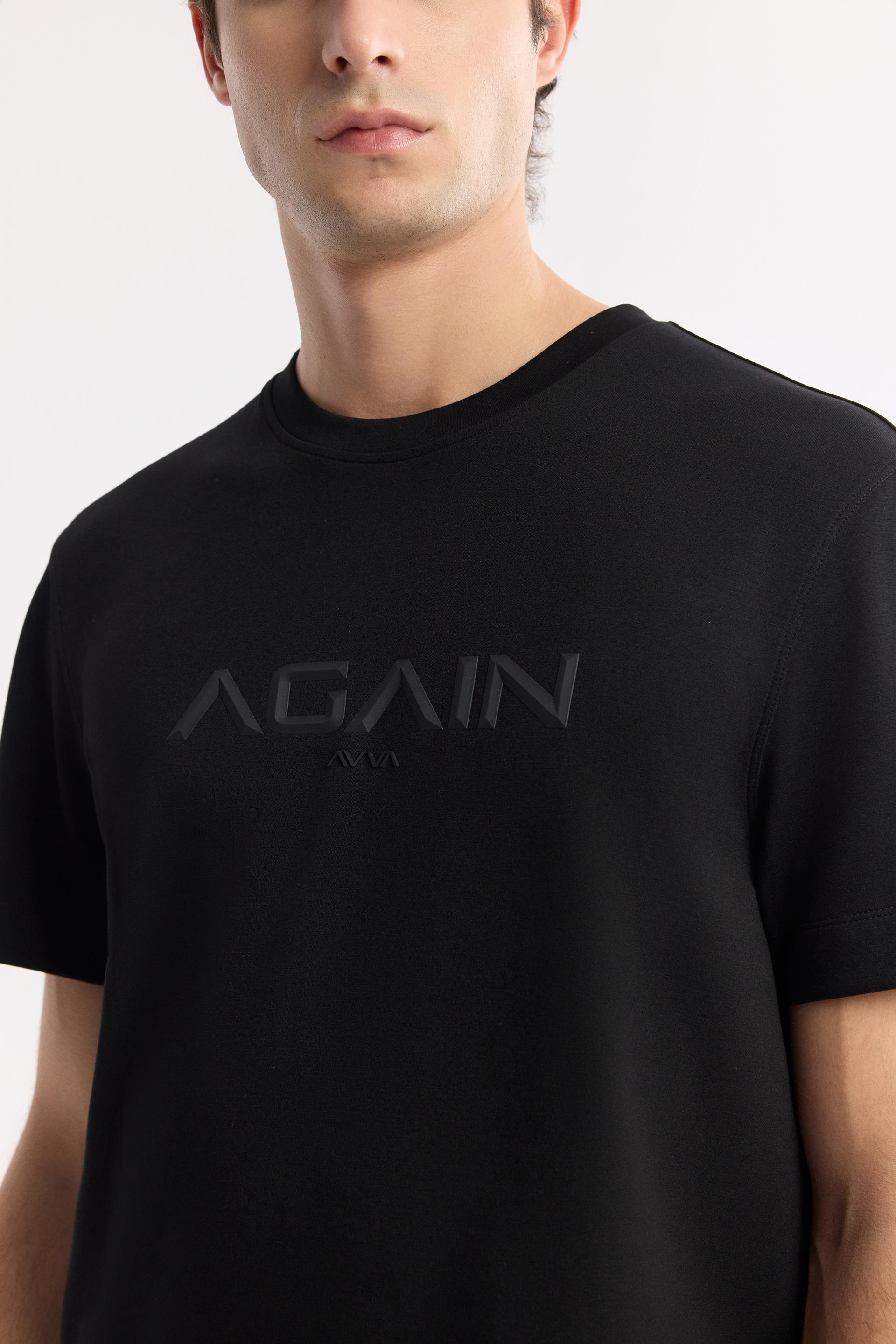 Siyah Bisiklet Yaka Baskılı Bi-Stretch İnterlok T-Shirt | AVVA