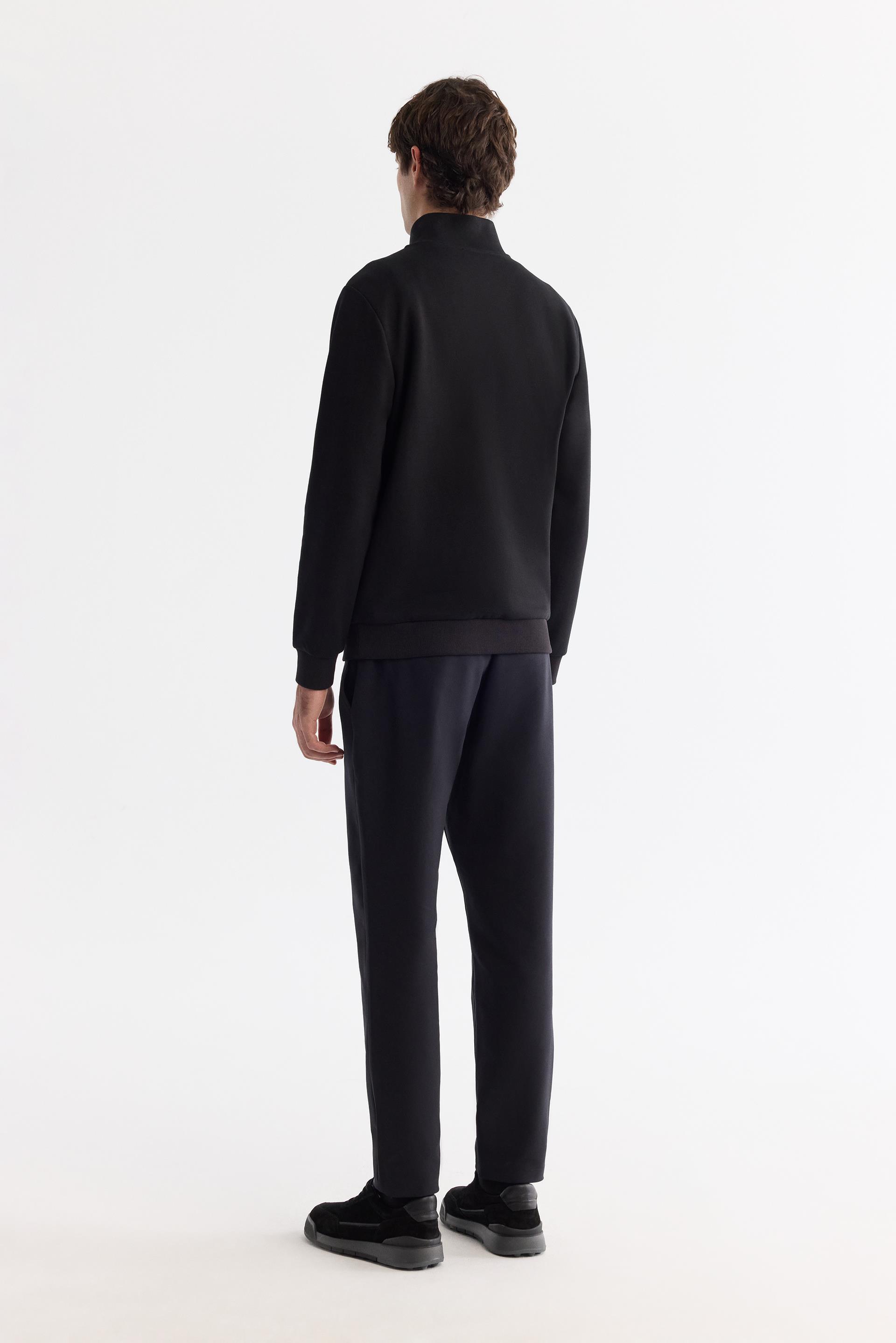 Siyah Dik Yaka Fermuarlı Baskılı Pamuklu Sweatshirt | AVVA