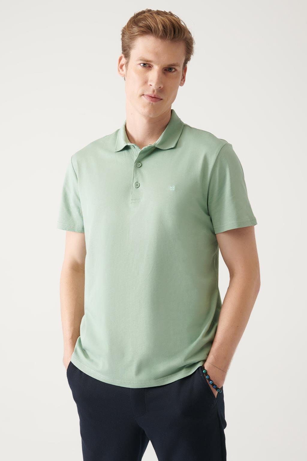 Su Yeşili Düğmeli Polo Yaka T-Shirt