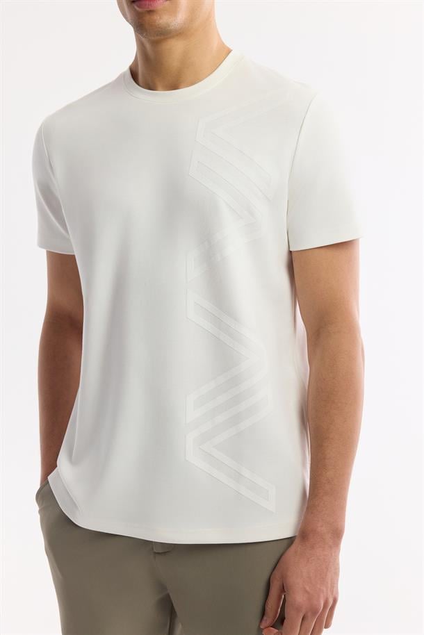 Ekru Baskılı Bisiklet Yaka İnterlok T-Shirt