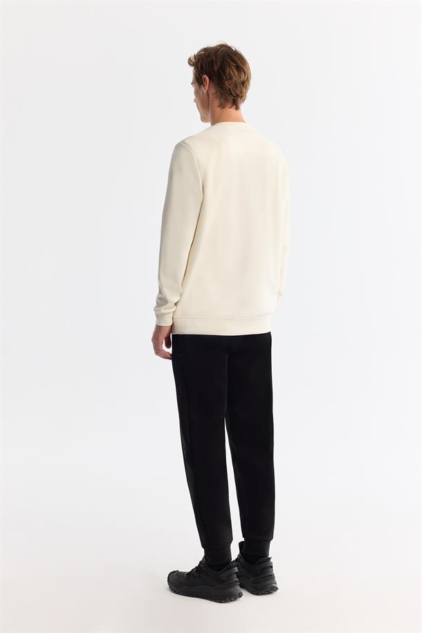 Ekru Bisiklet Yaka Baskılı Sweatshirt