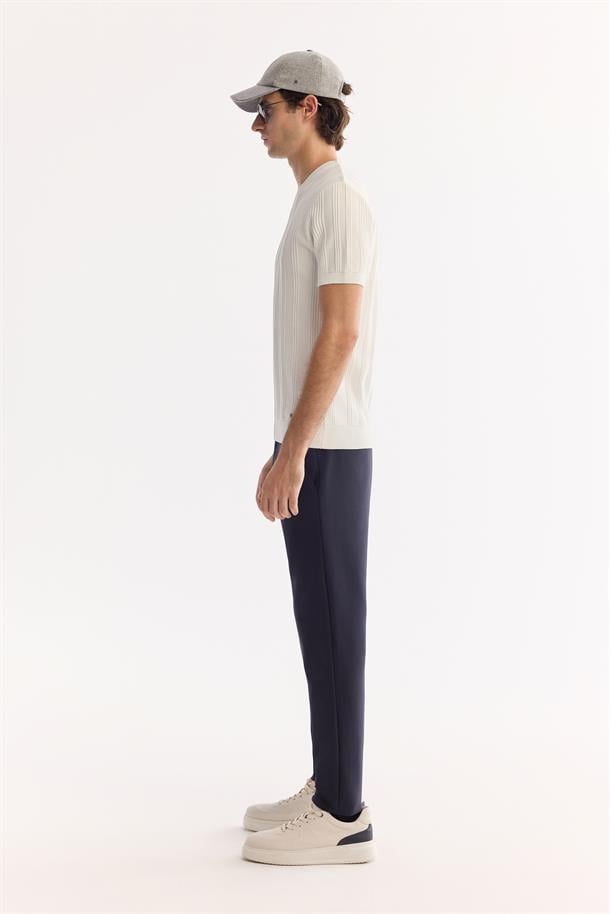 Ekru Bisiklet Yaka Bi-Stretch Rayon Triko T-shirt