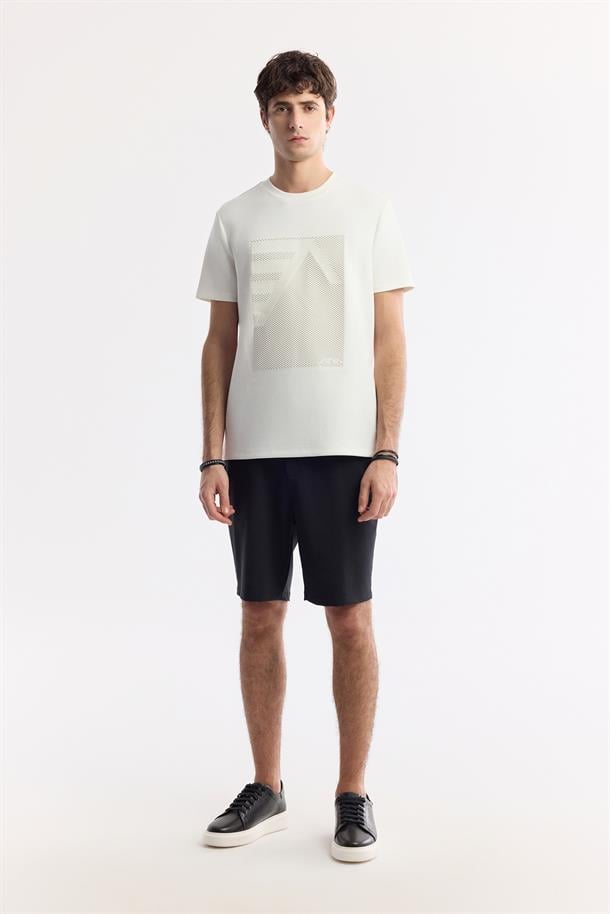Ekru Bisiklet Yaka Enjeksiyon Baskılı İnterlok T-Shirt