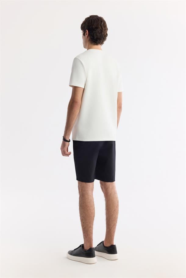 Ekru Bisiklet Yaka Enjeksiyon Baskılı İnterlok T-Shirt