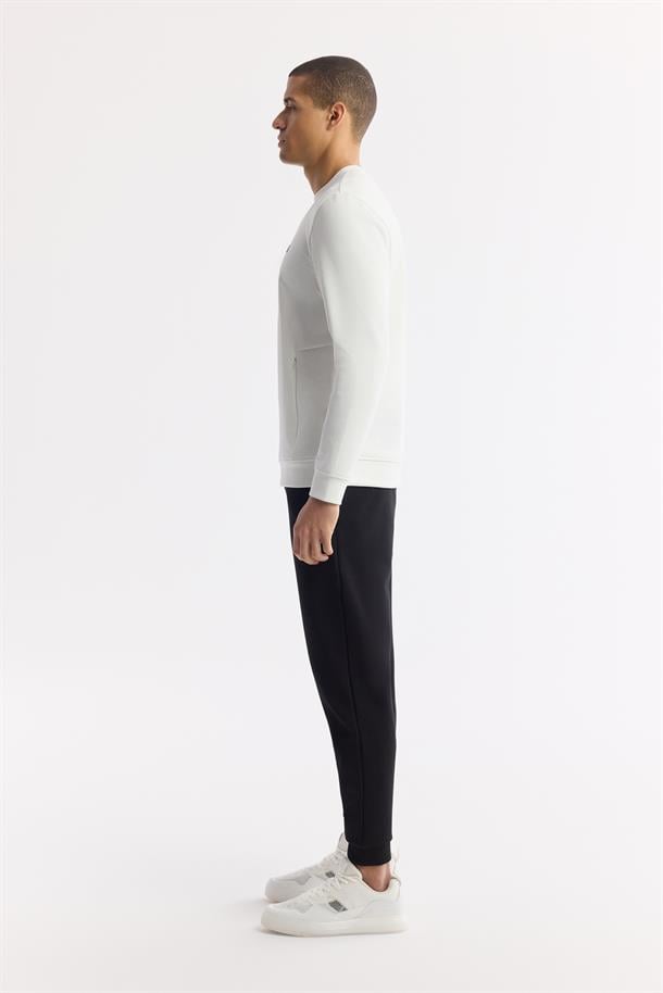 Ekru Bisiklet Yaka Baskılı Bi Stretch İnterlok Sweatshirt