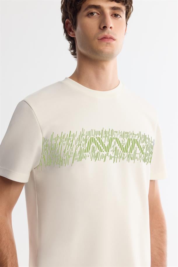 Ekru Bisiklet Yaka İnterlok Elastan T-Shirt