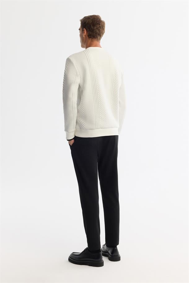Ekru Bisiklet Yaka Jakarlı Sweatshirt