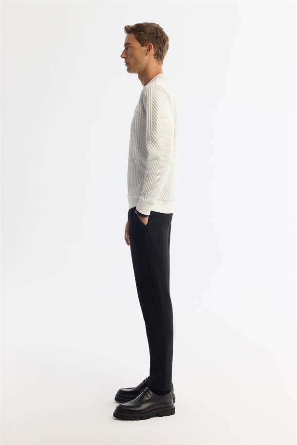 Ekru Bisiklet Yaka Jakarlı Sweatshirt