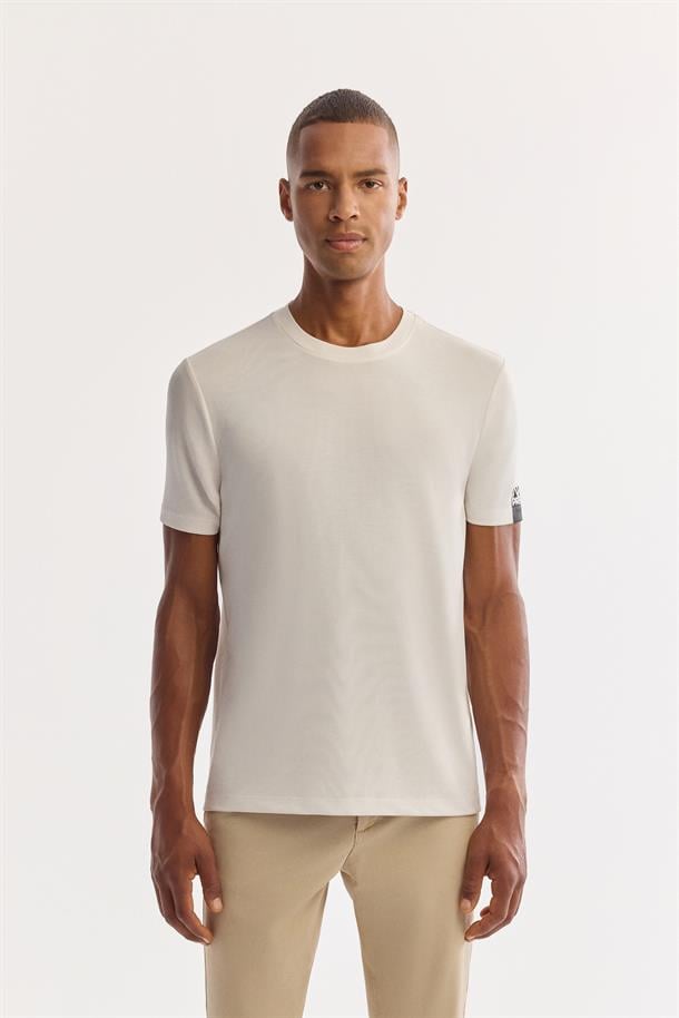Ekru Bisiklet Yaka Kol Baskılı Cupra Süprem  T-Shirt