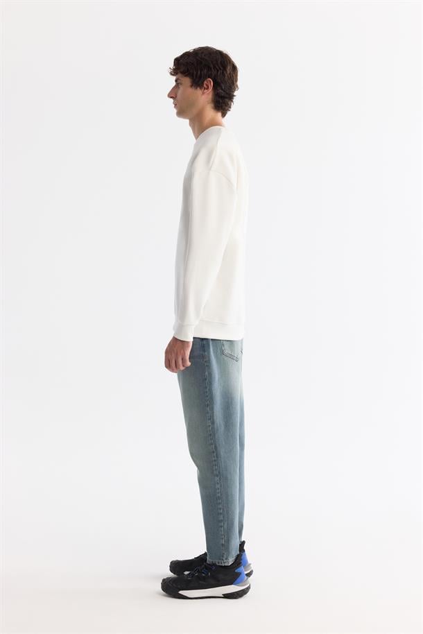 Ekru Bisiklet Yaka Oversize Sweatshirt