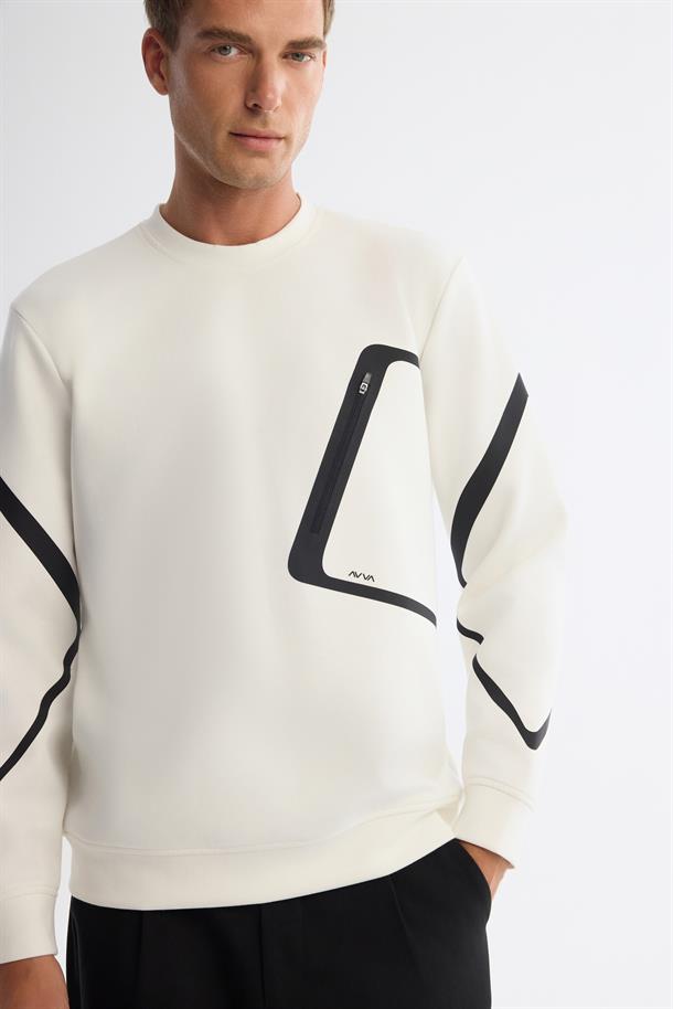 Ecru Crew Neck Printed Sweatshirt