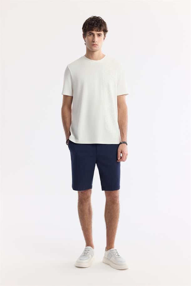 Ekru Bisiklet Yaka Puff Print T-Shirt