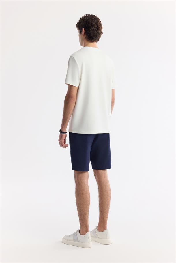 Ekru Bisiklet Yaka Puff Print T-Shirt