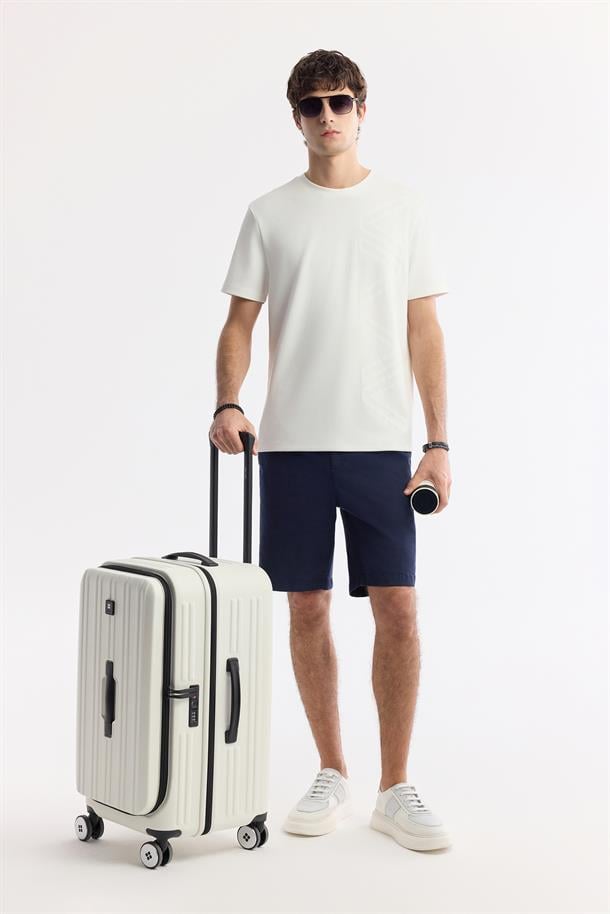 Ekru Bisiklet Yaka Puff Print T-Shirt