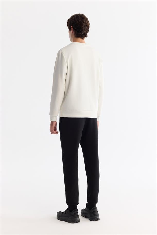 Ekru Bisiklet Yaka Sweatshirt
