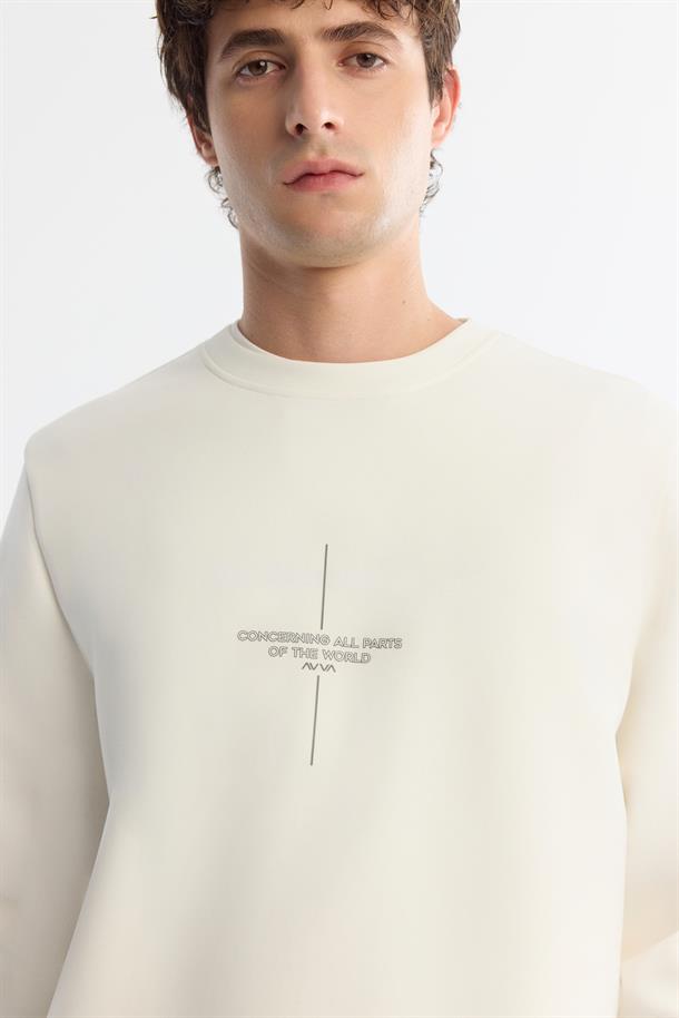 Ekru Bisiklet Yaka Sweatshirt