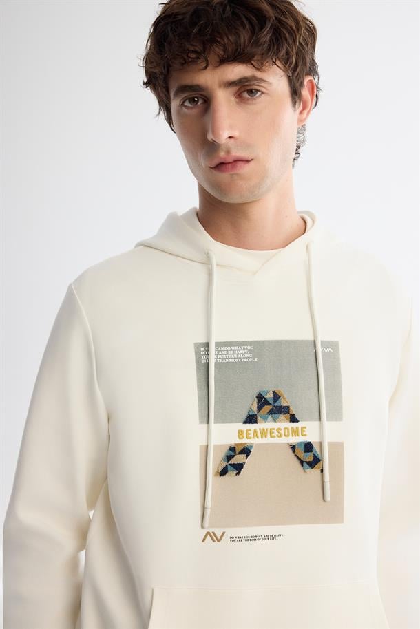 Ekru Kapüşonlu Sweatshirt