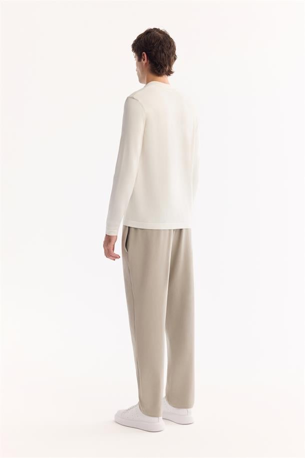 Ekru Polo Yaka Basic Düz Rayon Kazak