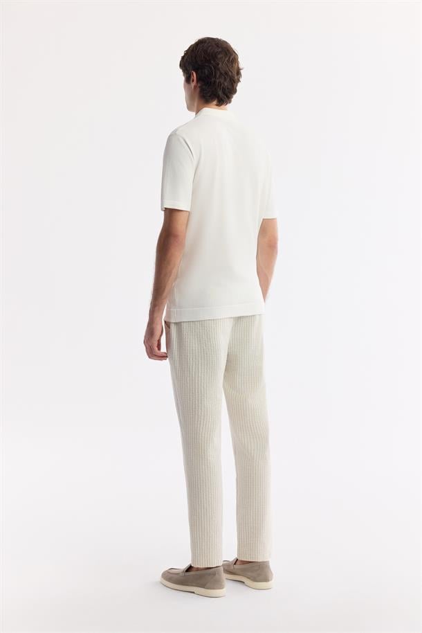Ekru Polo Yaka Basic Rayon Triko T-shirt