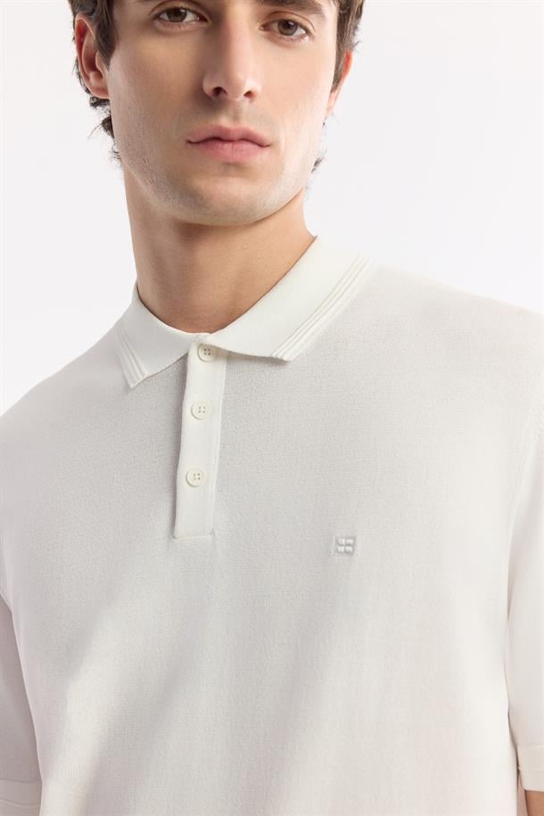 Ekru Polo Yaka Basic Rayon Triko T-shirt