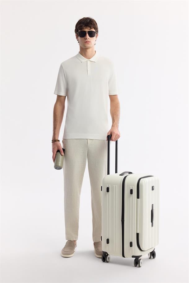 Ekru Polo Yaka Basic Rayon Triko T-shirt